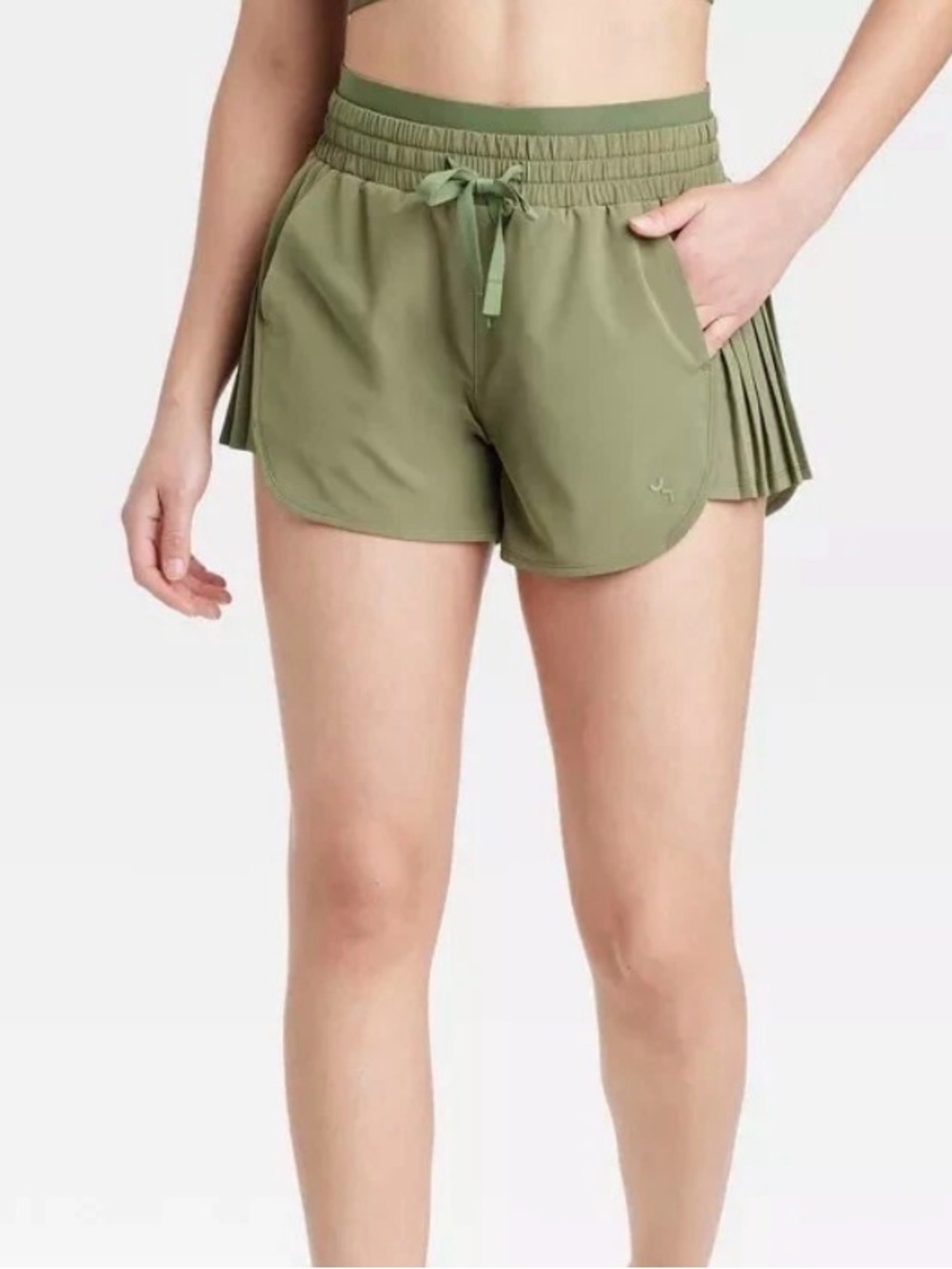 JoyLab High Rise Pleated Running Tennis Shorts Olive Green Lined Medium Athletic